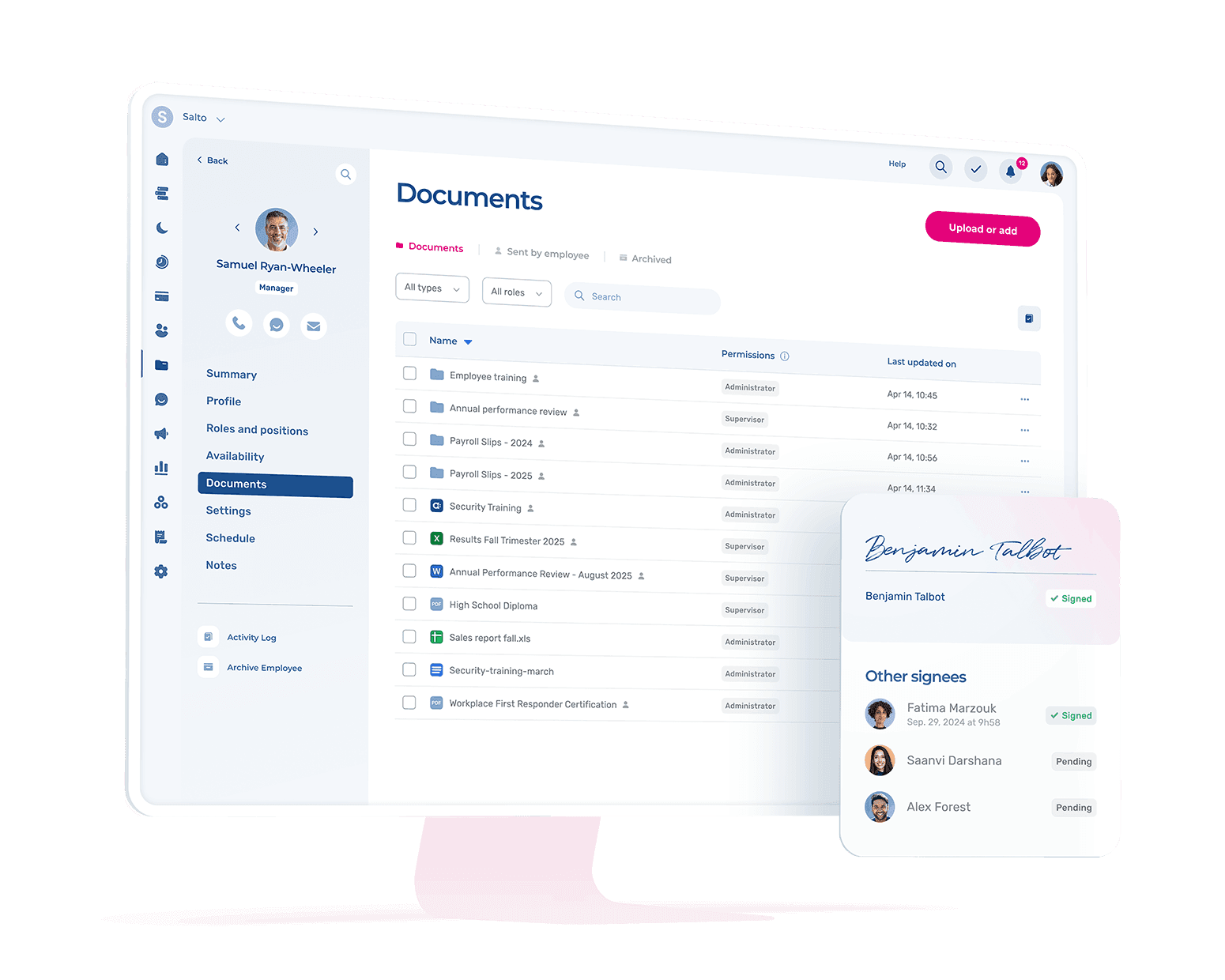 Scheduling view showing employee availability